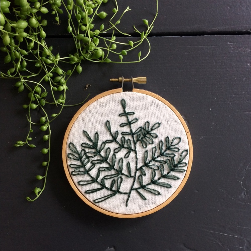Hand embroidered greenery wall art